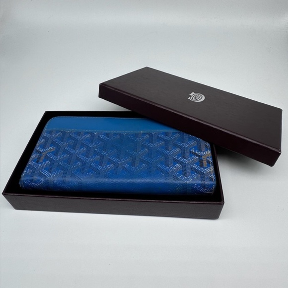 💙 Goyard Blue Goyardine Continental Zippy Wallet with Box/COA
